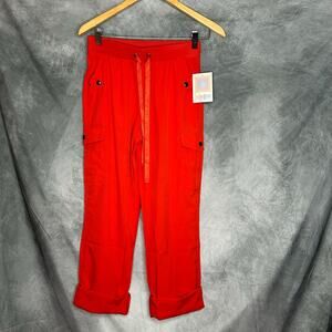 NEW Lularoe Crop Cargo Pants Women XS Runs Large Bright Red Athleisure Hiking